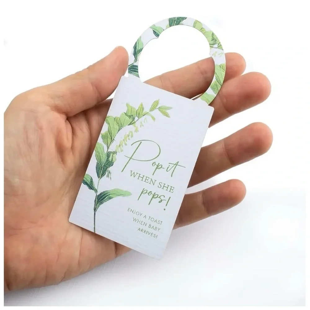 Pop it When She Pops Mini Champagne Baby Shower Tags Wine Bottle Tags (White)